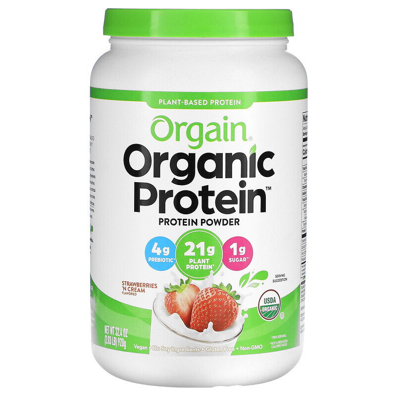 

Orgain, Органический протеиновый порошок, на растительной основе, клубничный крем, 920 г (32,4 унции)