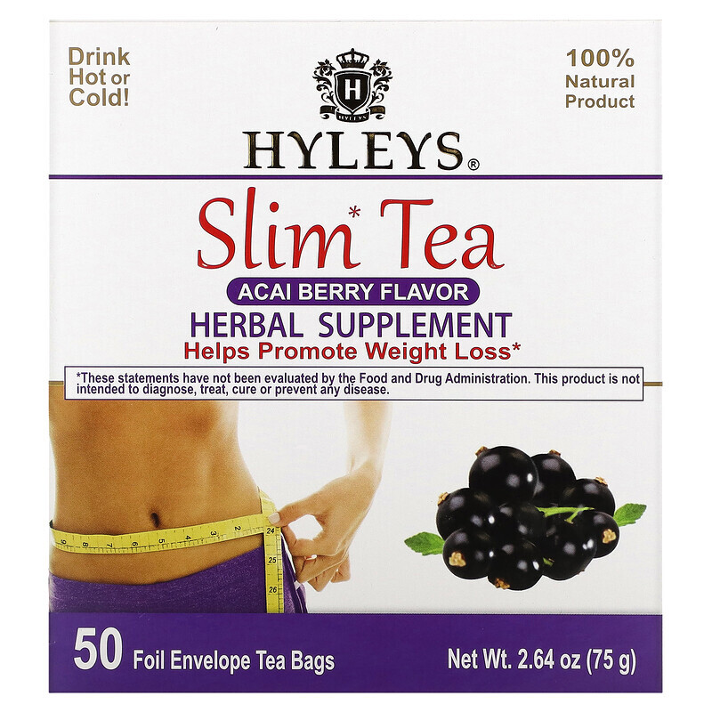 

Hyleys Tea, Slim Tea, ягоды асаи, 50 чайных пакетиков в фольгированных пакетиках, по 1,5 г (0,05 унции)