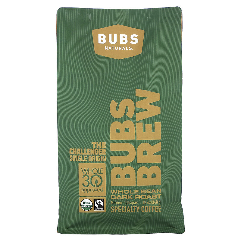 

BUBS Naturals, Bubs Brew, Challenger Single Origin, цельные бобы, темная обжарка, 340 г (12 унций)