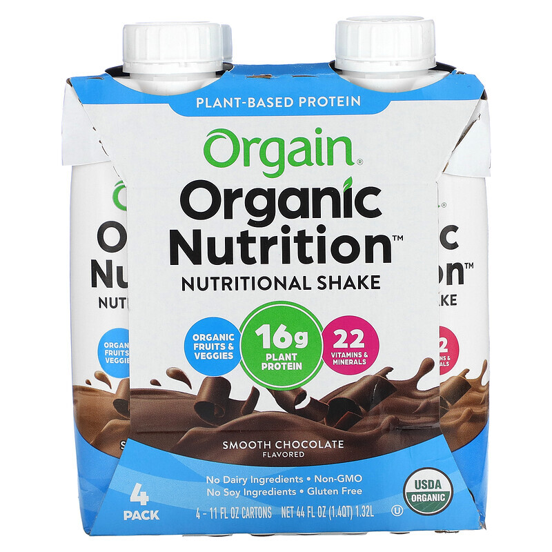 Orgain Organic Nutrition питательный коктейль гладкий шоколад 4 пакетика по 330 мл 11 жидк Унций 4392₽