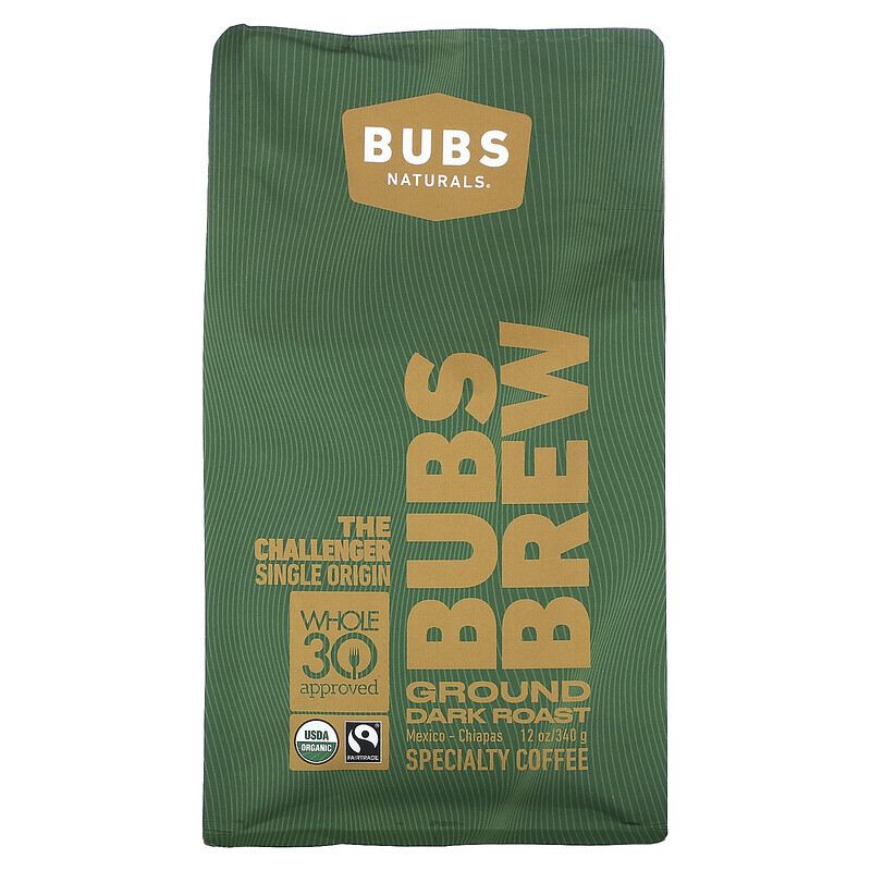 

BUBS Naturals, Bubs Brew, The Challenger Single Origin, молотый, темная обжарка, 340 г (12 унций)