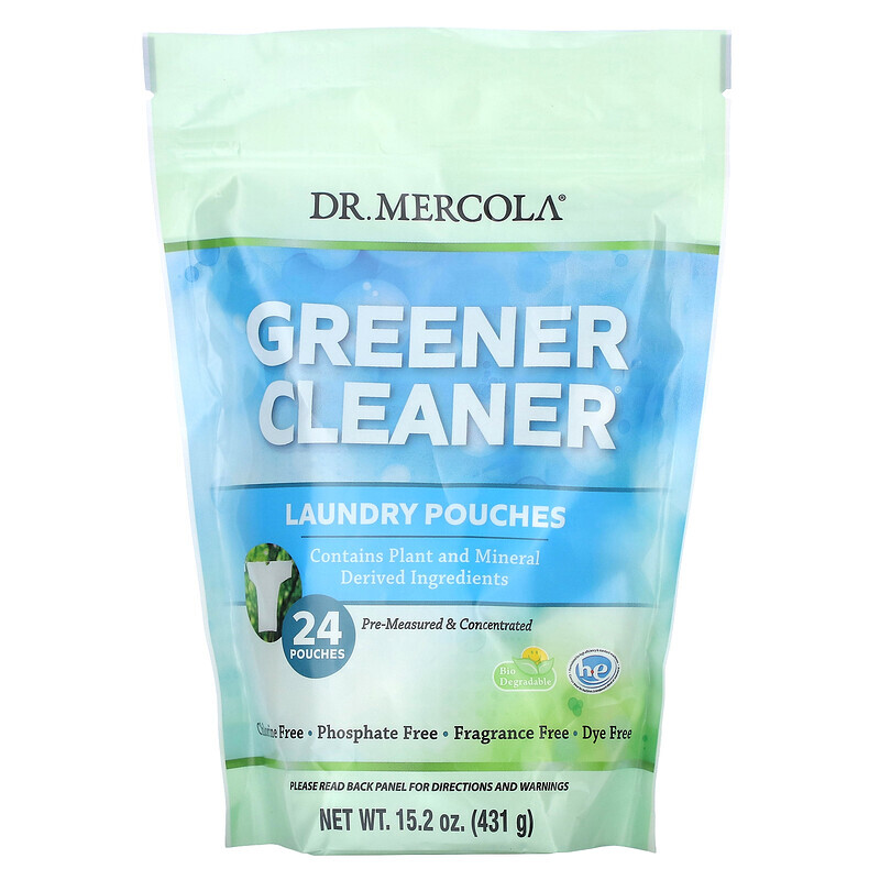 

Dr. Mercola, Greener Cleaner, пакетики для стирки, без отдушек, 24 пакетика, 431 г (15,2 унции)