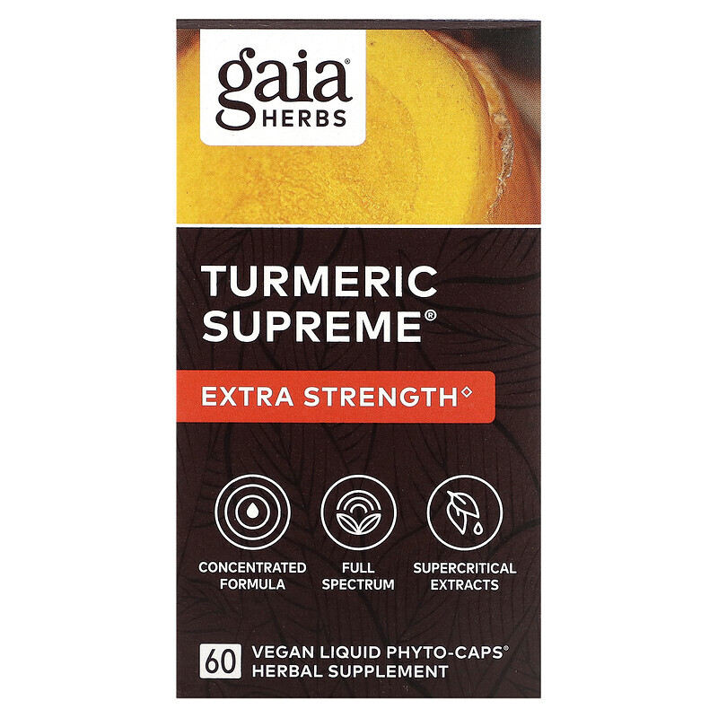 

Gaia Herbs, Turmeric Supreme, Extra Strength, куркума, 60 растительных фито-капсул с жидкостью