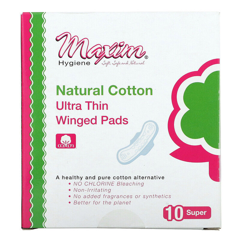 

Maxim Hygiene Products, Ultra Thin Winged Pads, супер, без запаха, 10 подушечек