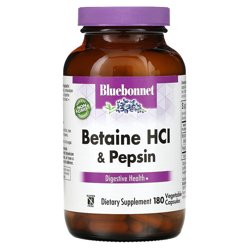 

Bluebonnet Nutrition, Betaine HCl & Pepsin, 180 Vegetable Capsules