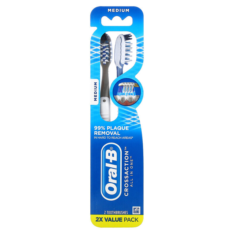 

Oral-B, CrossAction All In One, зубная щетка, среднего размера, 2 шт. В упаковке