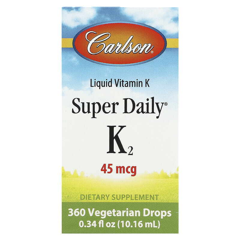 

Carlson, Liquid Vitamin K, Super Daily K2, 45 мкг, 10,16 мл (0,34 жидк. Унции)