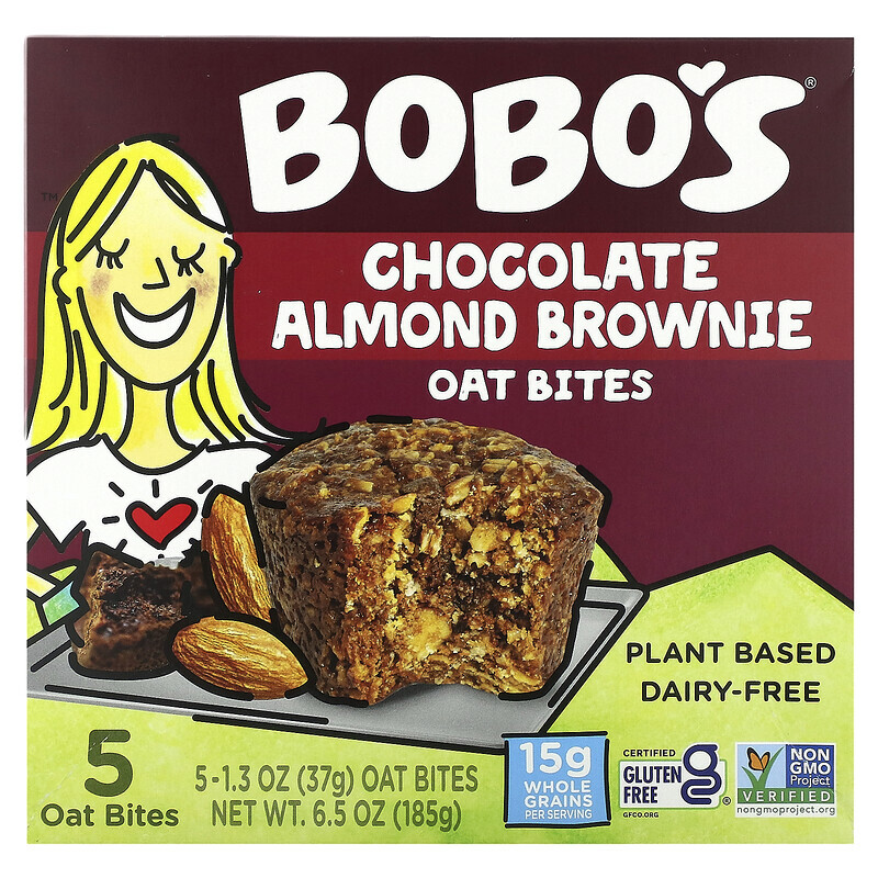 

Bobo's Oat Bars, Овсяные кусочки с шоколадом и миндалем, 5 кусочков по 37 г (1,3 унции)