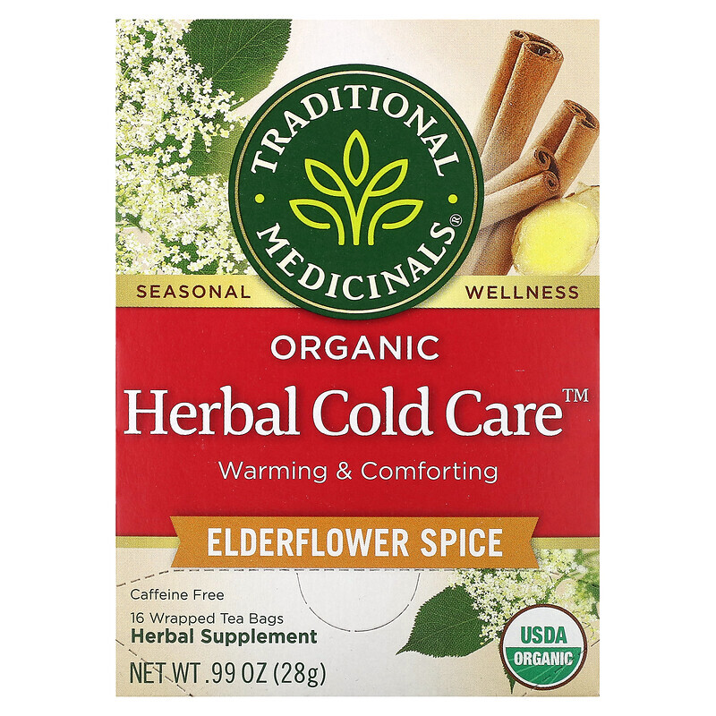 

Traditional Medicinals, Organic Herbal Cold Care, Elderflower Spice, Caffeine Free, 16 Wrapped Tea Bags, 0.6 oz (1.75 g) Each