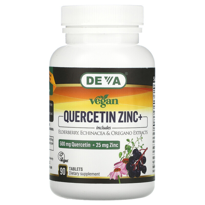 

Deva, Vegan Quercetin Zinc+, 500 mg + 25 mg, 90 Tablets