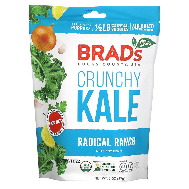 

Brad's Plant Based, Crunchy Kale, Radical Ranch, 57 г (2 унции)