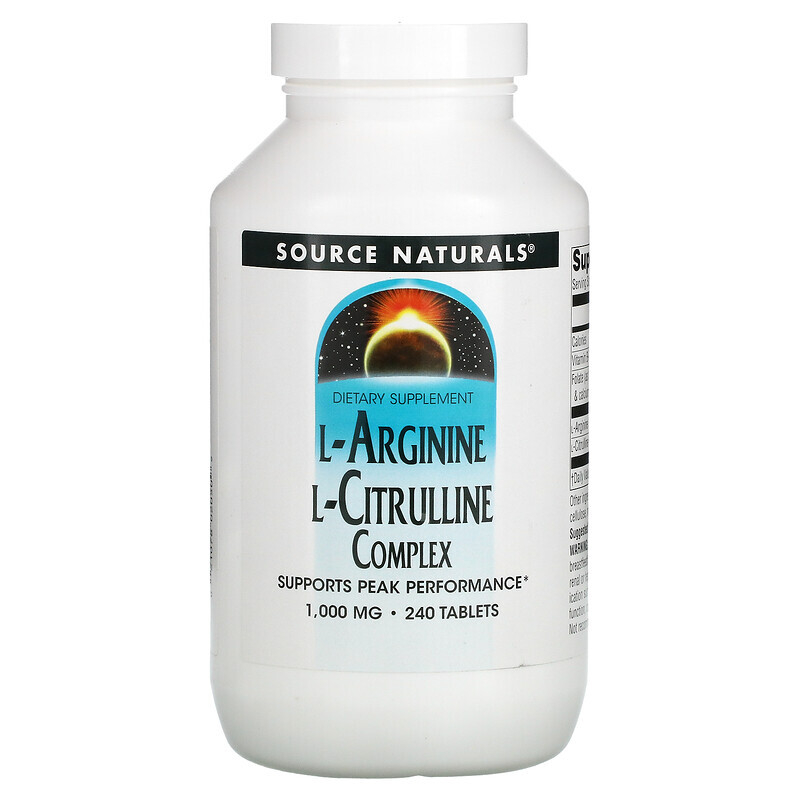 

Source Naturals, Комплекс L-аргинина и L-цитруллина, 1000 мг, 240 таблеток