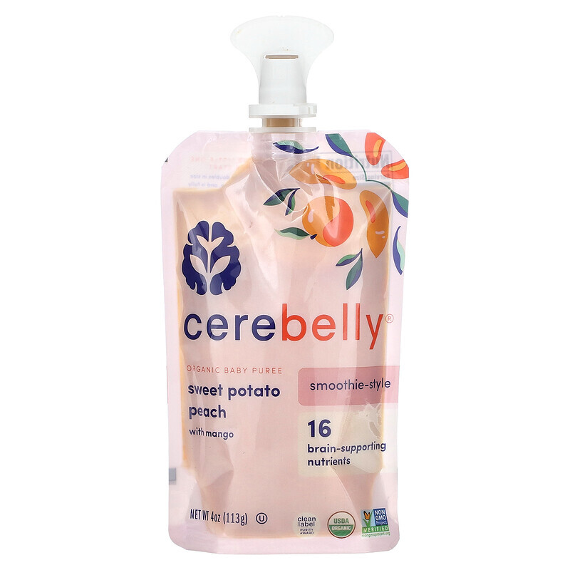 

Cerebelly, Органическое детское пюре, смузи, батат и персик с манго, 113 г (4 унции)