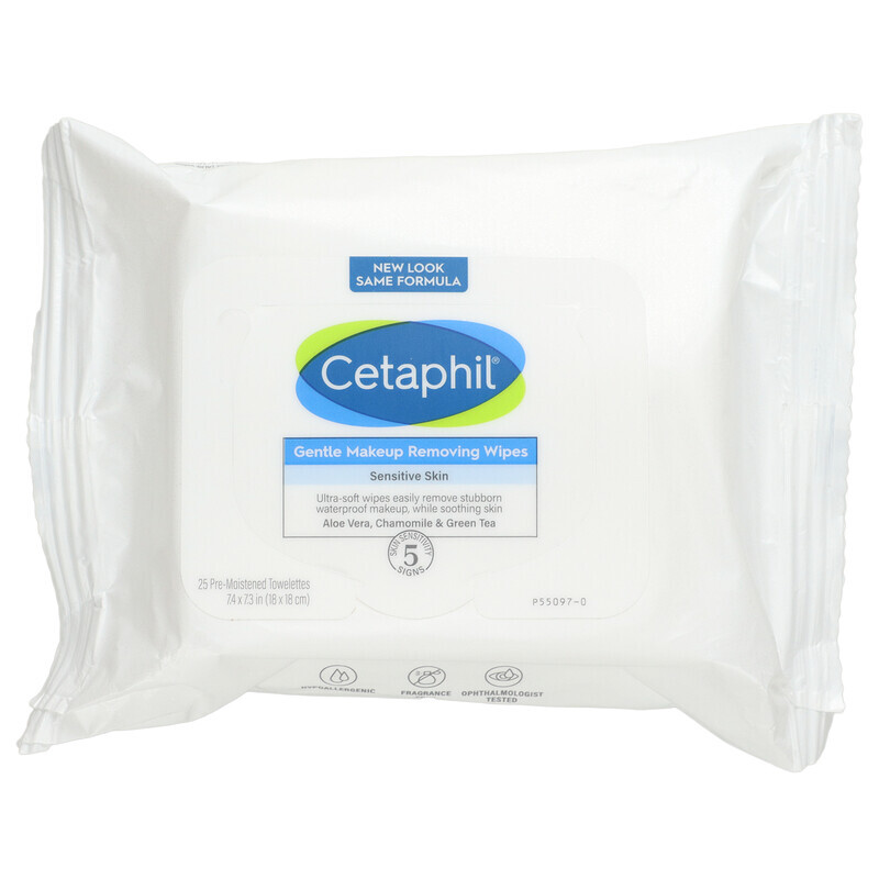 

Cetaphil, Салфетки для деликатного снятия макияжа, 25 влажных салфеток