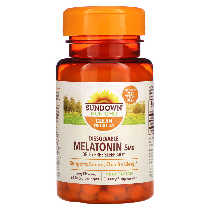 

Sundown Naturals, Dissolvable Melatonin, Cherry, 5 mg, 90 Microlozenges