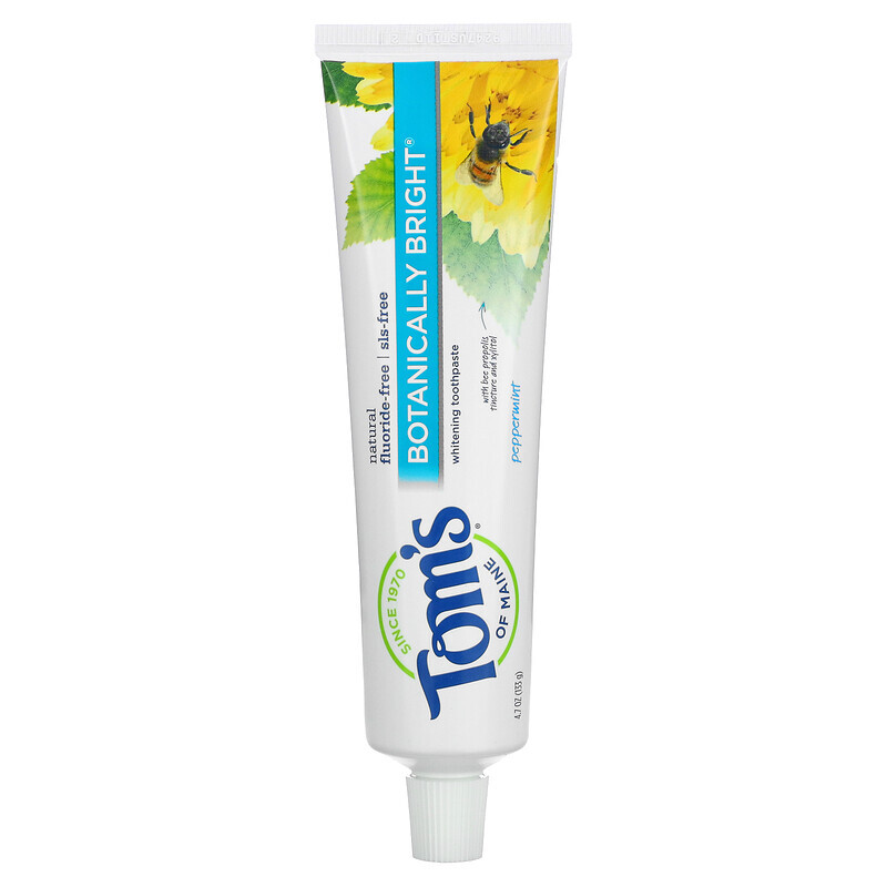 

Tom's of Maine, Natural Botanically Bright Whitening Toothpaste, без фтора, перечная мята, 133 г (4,7 унции)