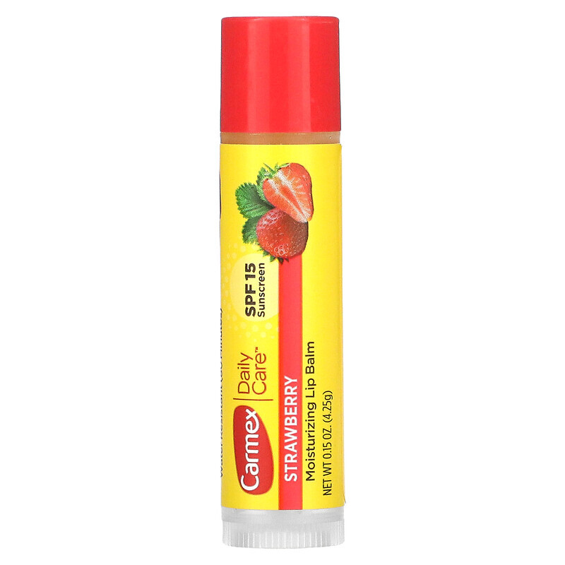 

Carmex, Daily Care, увлажняющий бальзам для губ, клубника, SPF 15, 4,25 г (0,15 унции)