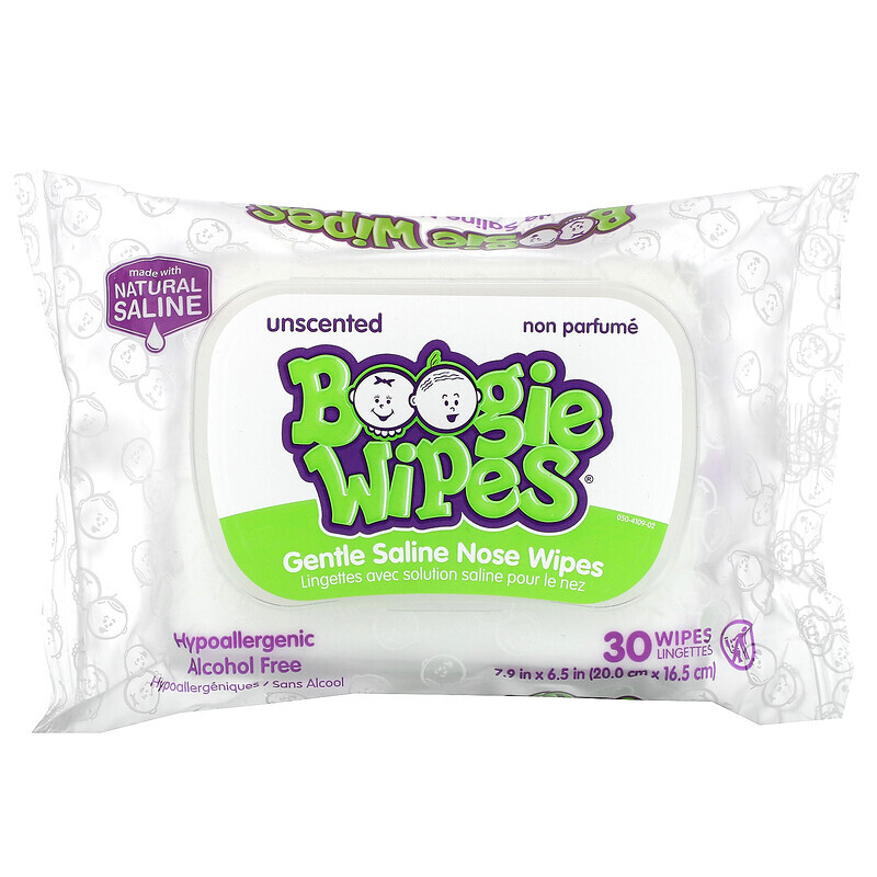 

Boogie Wipes, Gentle Saline Nose Wipes, Unscented, 30 Wipes