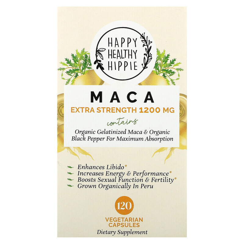 

Happy Healthy Hippie, Мака, усиленная сила действия, 600 мг, 120 вегетарианских капсул