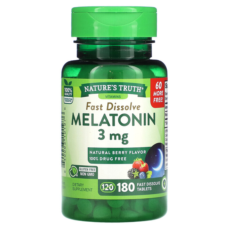 

Nature's Truth, Melatonin, Natural Berry, 3 mg, 180 Fast Dissolve Tablets