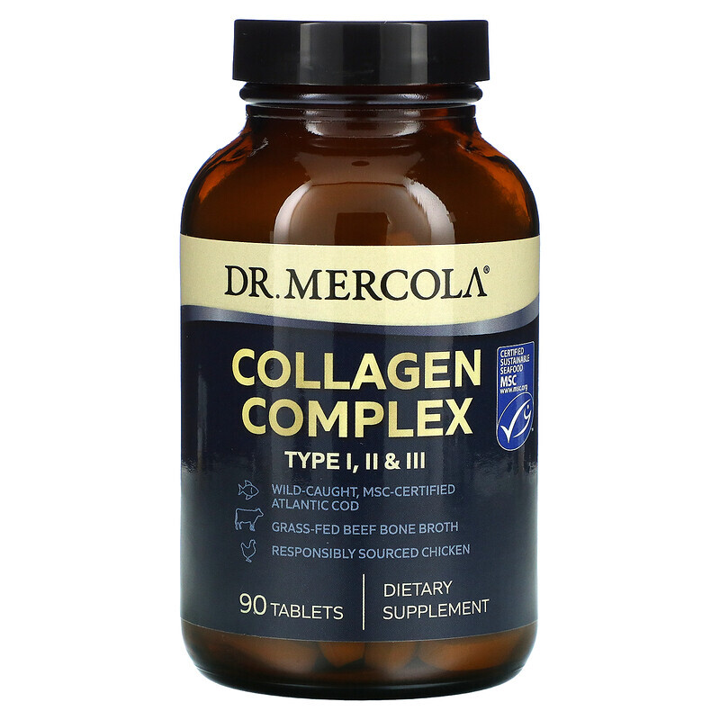 Dr. Mercola, Collagen Complex, тип I, II и III, 90 таблеток