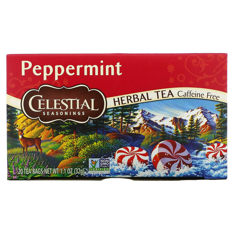 

Celestial Seasonings, Травяной чай, Перечная мята, Без кофеина, 20 чайных пакетиков, 1,1 унции (32 г)