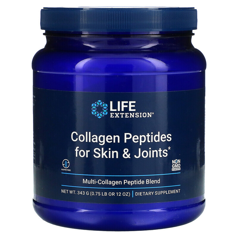 

Life Extension, Collagen Peptides For Skin & Joints, смесь мультиколлагеновых пептидов, 343 г (12 унций)