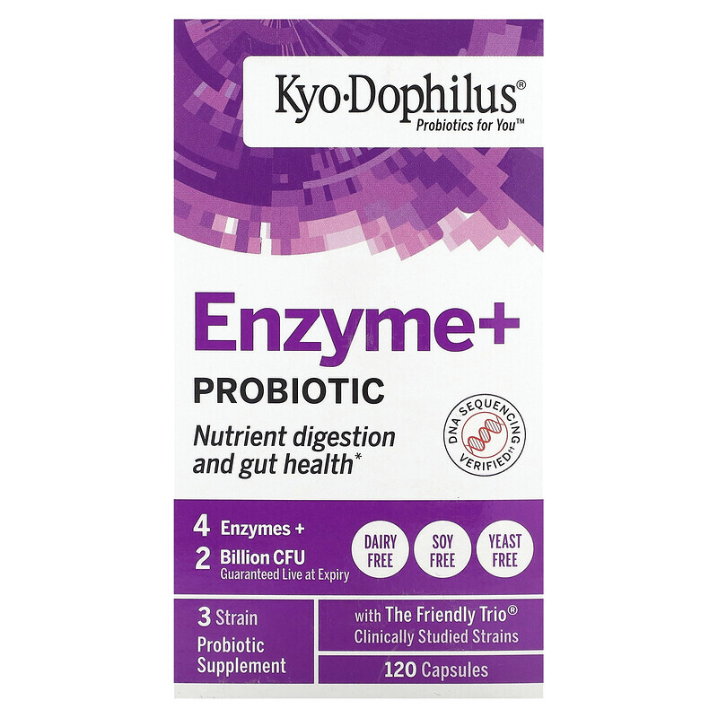 

Kyolic, Kyo-Dophilus, Enzyme+, пробиотик, 2 млрд КОЕ, 120 капсул