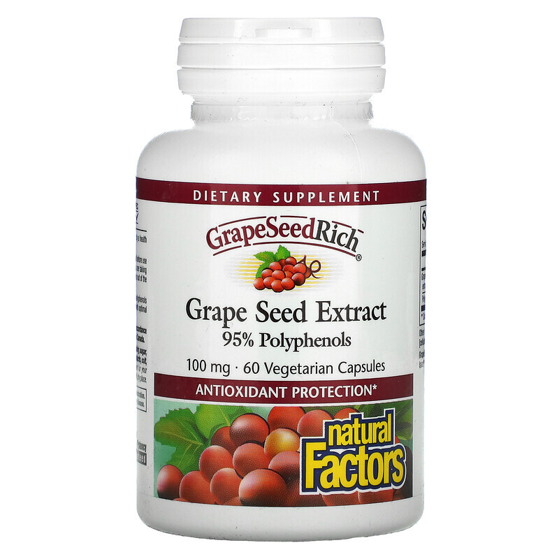 

Natural Factors, GrapeSeedRich, экстракт виноградных косточек, 100 мг, 60 вегетарианских капсул