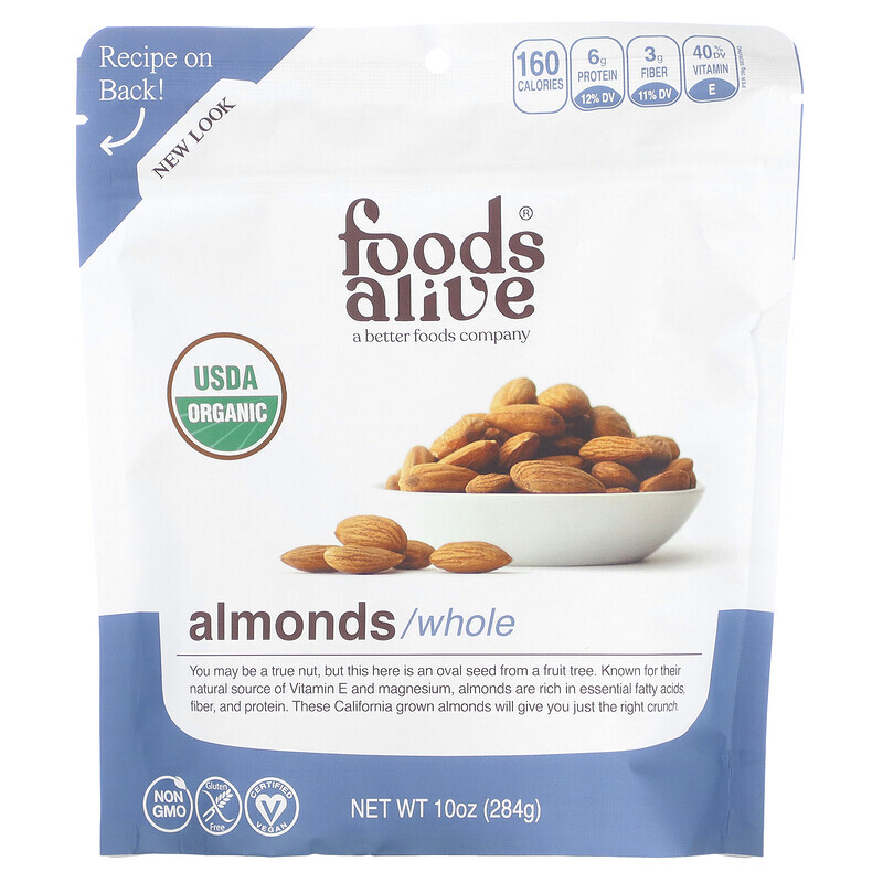 

Foods Alive, Organic Almonds, Whole , 10 oz (284 g)