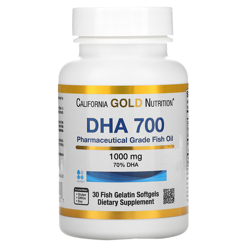 

California Gold Nutrition, DHA 700, рыбий жир фармацевтической степени чистоты, 1000 мг, 30 рыбно-желатиновых капсул