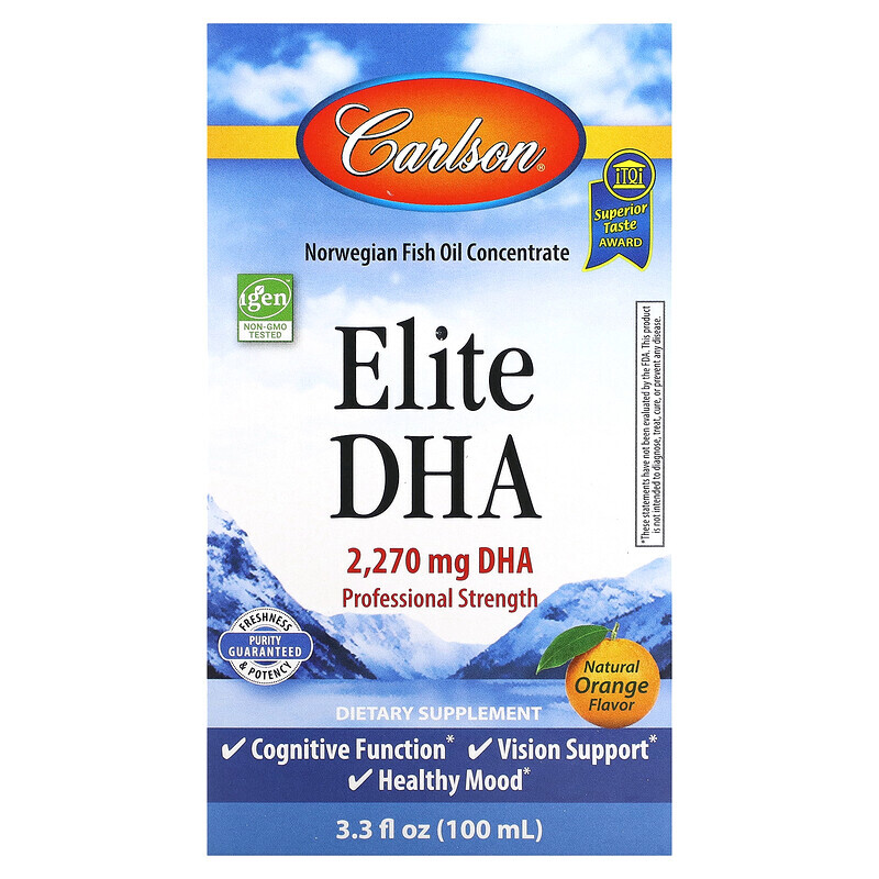 

Carlson, Elite DHA натуральный апельсиновый вкус, 2270 мг, 100 мл (3,3 жидк. унции)