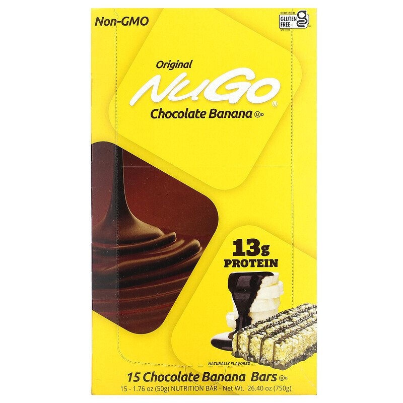 

NuGo Nutrition, Шоколадно-банановые батончики, 15 батончиков, 50 г (1,76 унции)