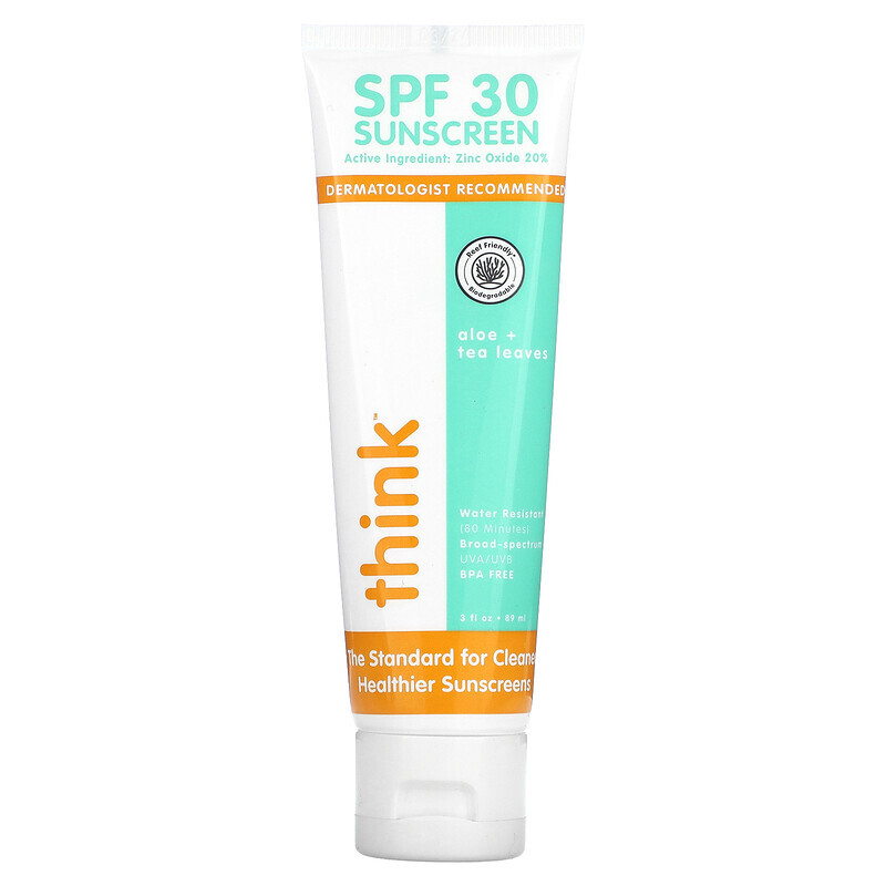 

think, Sunscreen, SPF 30, Aloe + Tea Leaves, 3 fl oz (89 ml)