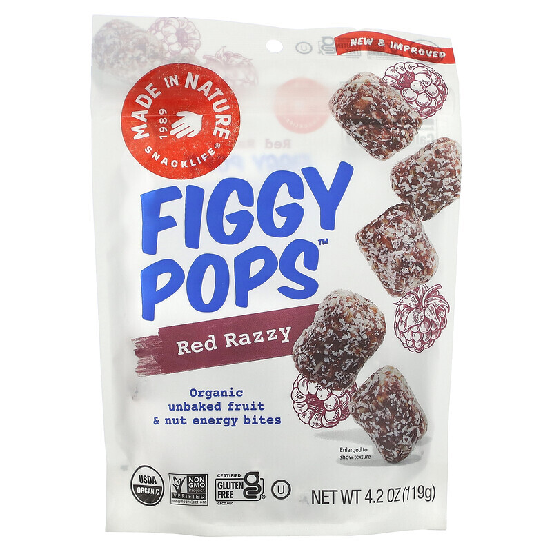 

Made in Nature, Razzy Pops, суперснеки с красной малиной, 119 г (4,2 унции)