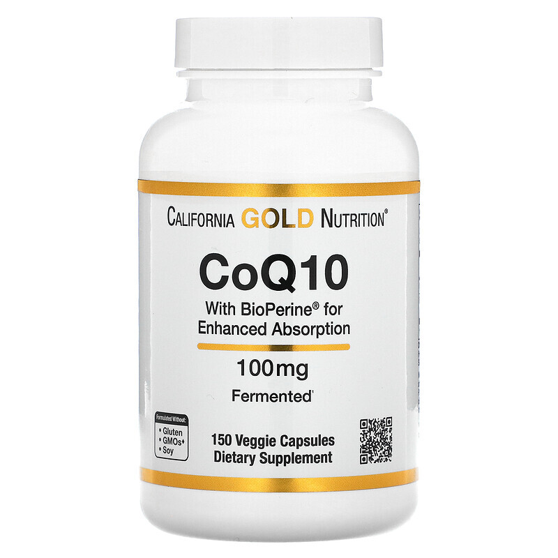 

California Gold Nutrition, коэнзим Q10 с экстрактом BioPerine, 100 мг, 150 растительных капсул