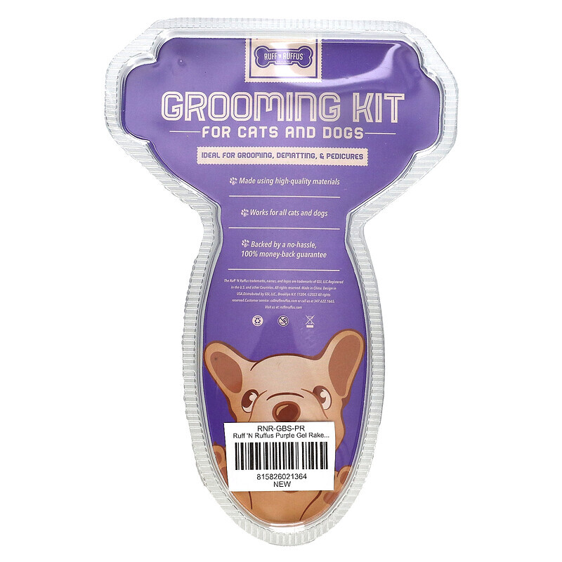 

Ruff 'N Ruffus, Grooming Kit for Cats and Dogs, Gel Rake & Nail Clipper, Purple, 1 Gel Rake 1 Nail Clipper