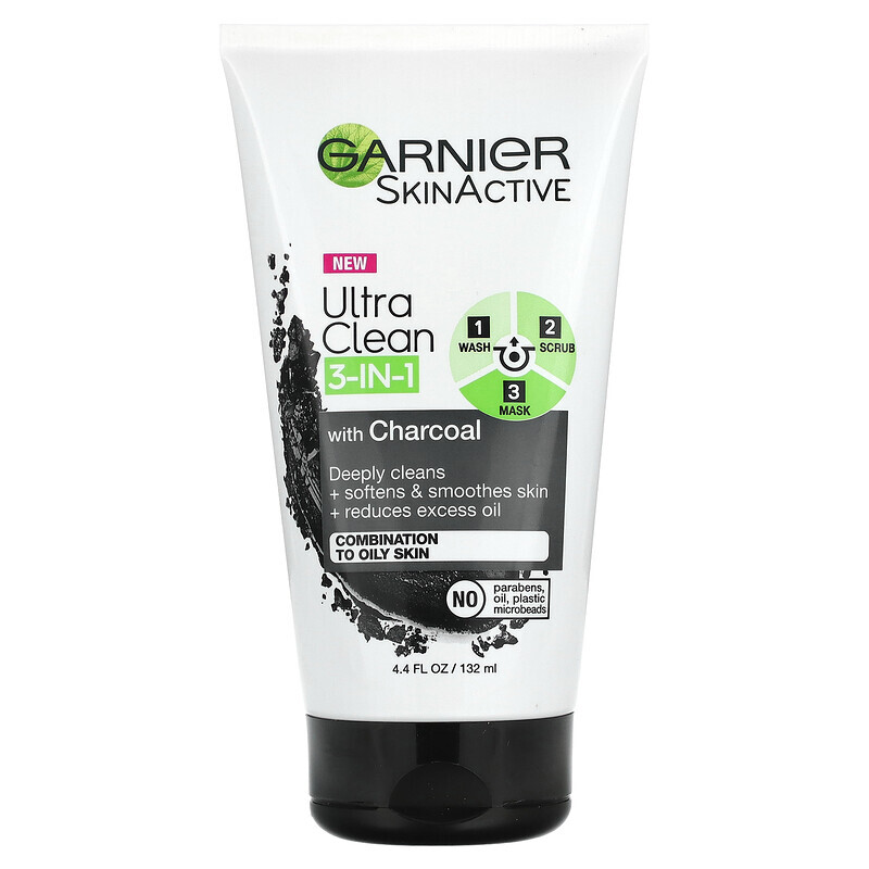 

Garnier, SkinActive, сверхчистое средство 3 в 1 с древесным углем, 132 мл (4,4 жидк. Унции)