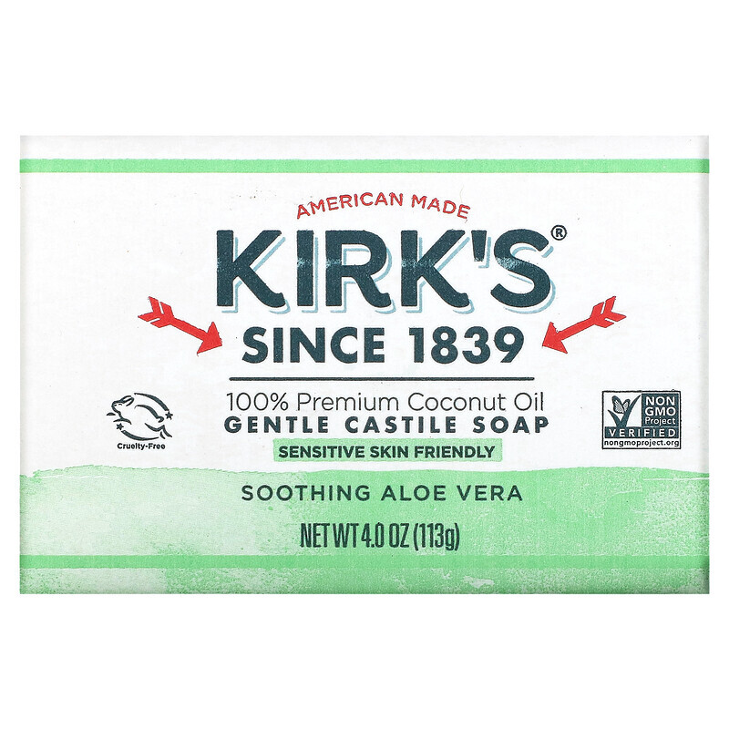 

Kirk's, 100% Premium Coconut Oil, Gentle Castile Soap, Soothing Aloe Vera , 4 oz (113 g)