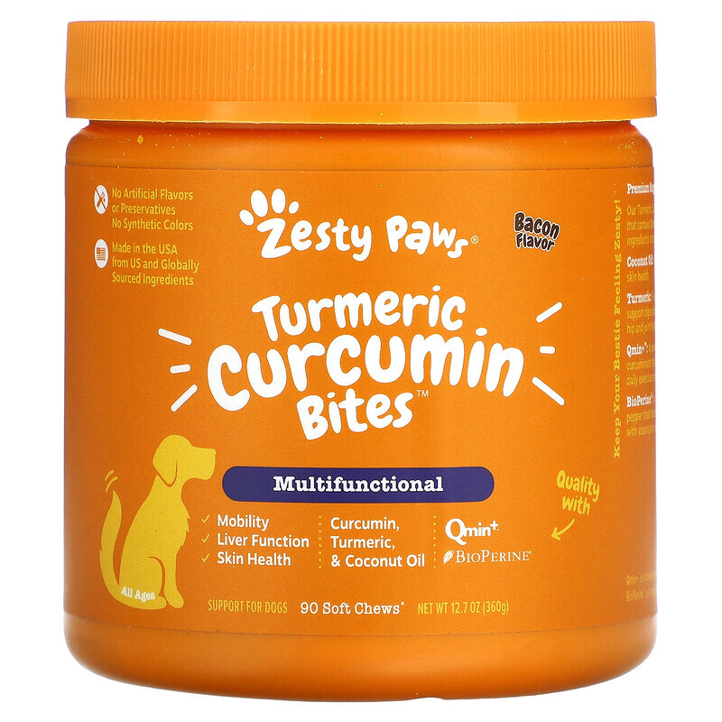 Zesty Paws, Turmeric Curcumin Bites, добавка для собак, со вкусом бекона, 90 мягких жевательных таблеток