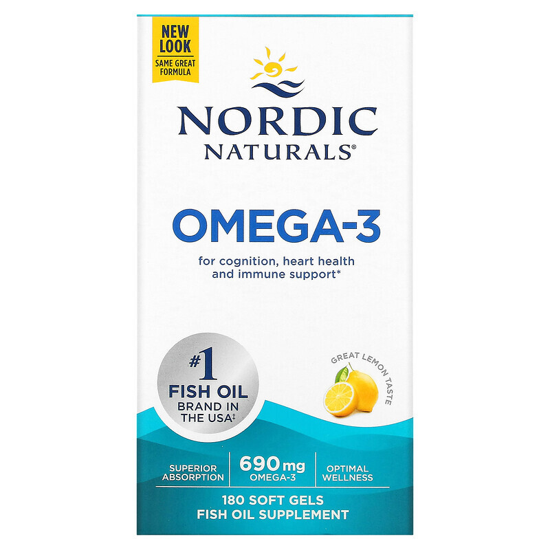 

Nordic Naturals, Омега-3, лимон, 345 мг, 180 капсул