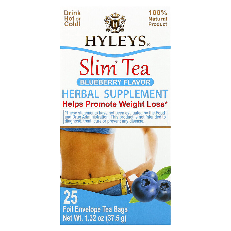 

Hyleys Tea, Slim Tea, Со вкусом черники, 25 чайных пакетиков в фольгированных пакетиках, 1,32 унции (37,5 г)