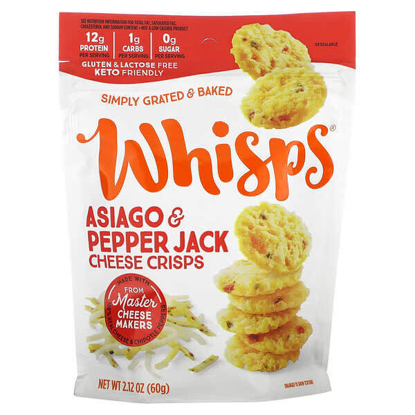 

Whisps, Asiago & Pepper Jack Cheese Crisps, 2.12 oz ( 60 g)