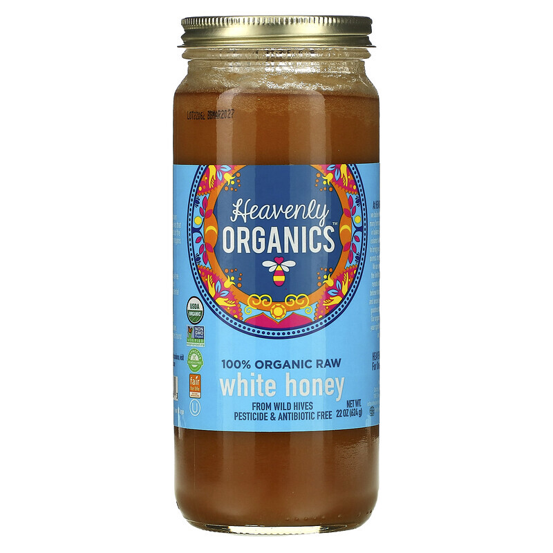 Heavenly Organics, 100% органический необработанный белый мед, 624 г (22 унции)