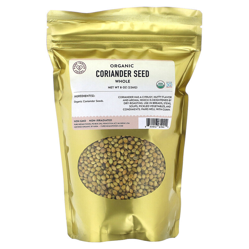 

Pure Indian Foods, Organic Coriander Seed, Whole , 8 oz (226 g)