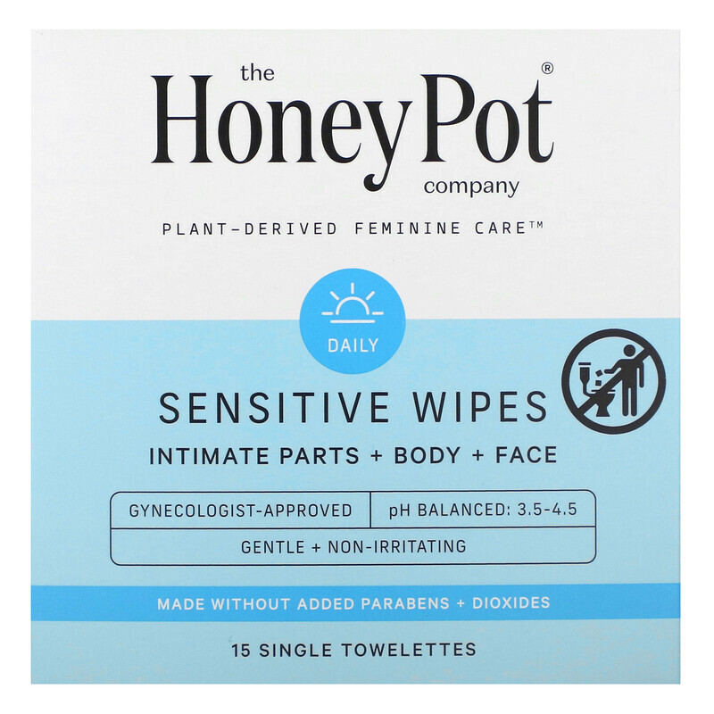 

The Honey Pot Company, Салфетки Sensitive, 15 отдельных салфеток