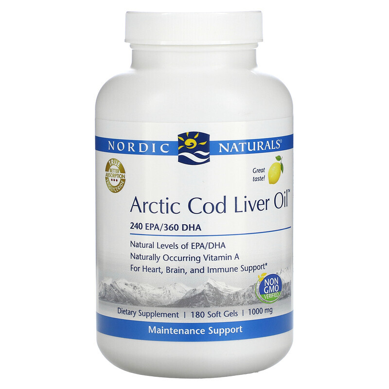 

Nordic Naturals, Arctic Cod Liver Oil, жир печени арктической трески, с лимонным вкусом, 1000 мг, 180 мягких таблеток