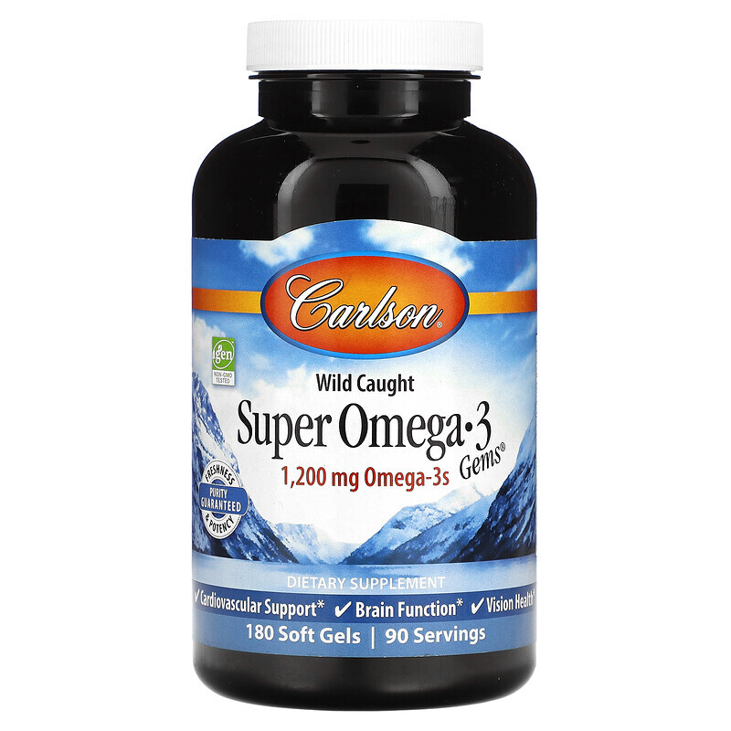 

Carlson, Wild Caught Super Omega-3 Gems, высокоэффективная омега-3 из морской рыбы, 600 мг, 180 мягких капсул