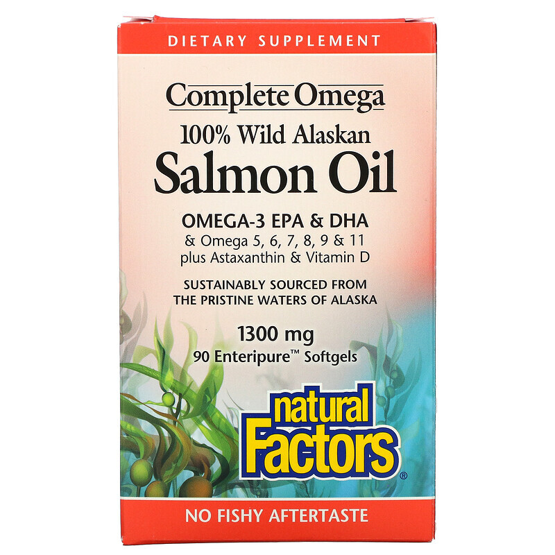 

Natural Factors, 100% Wild Alaskan Salmon Oil, 1300 mg, 90 Enteripure Softgels