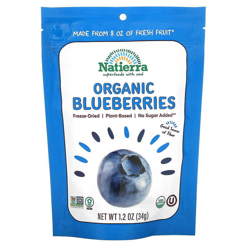 

Natierra, Organic Freeze-Dried Blueberries, 1.2 oz (34 g)